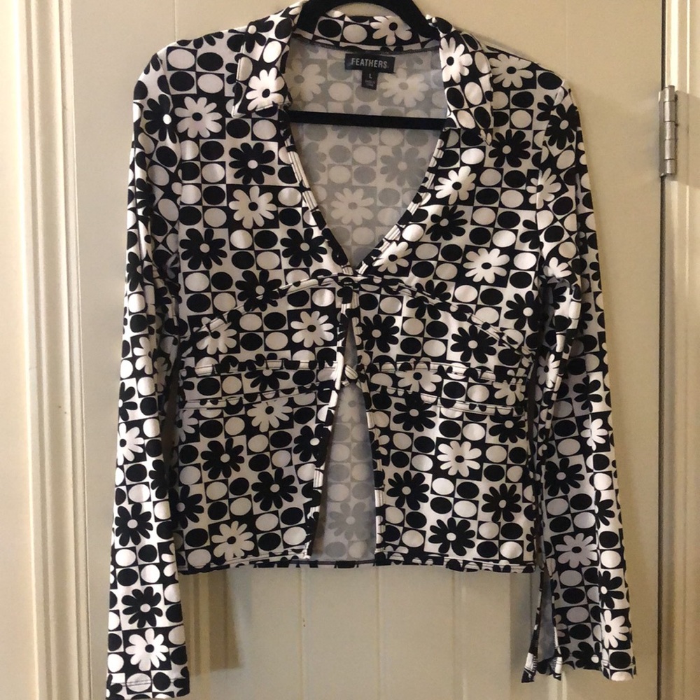 Feathers 2 Piece Print 70’s Style Black And Cream… - image 2